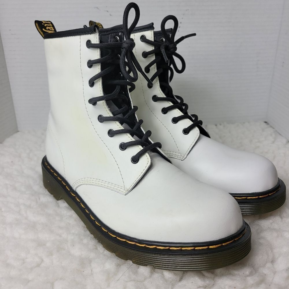 Dr. Martens 1460 Y Women's Boots Size 7  White leather Side Zipper Biker Shoes